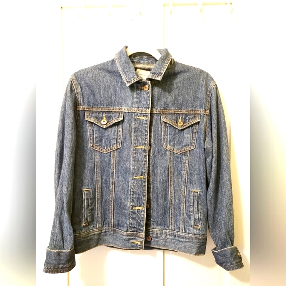 FOREVER 21 Denim Jacket Women's Small Blue with Lace Shoulder - Picture 1 of 8